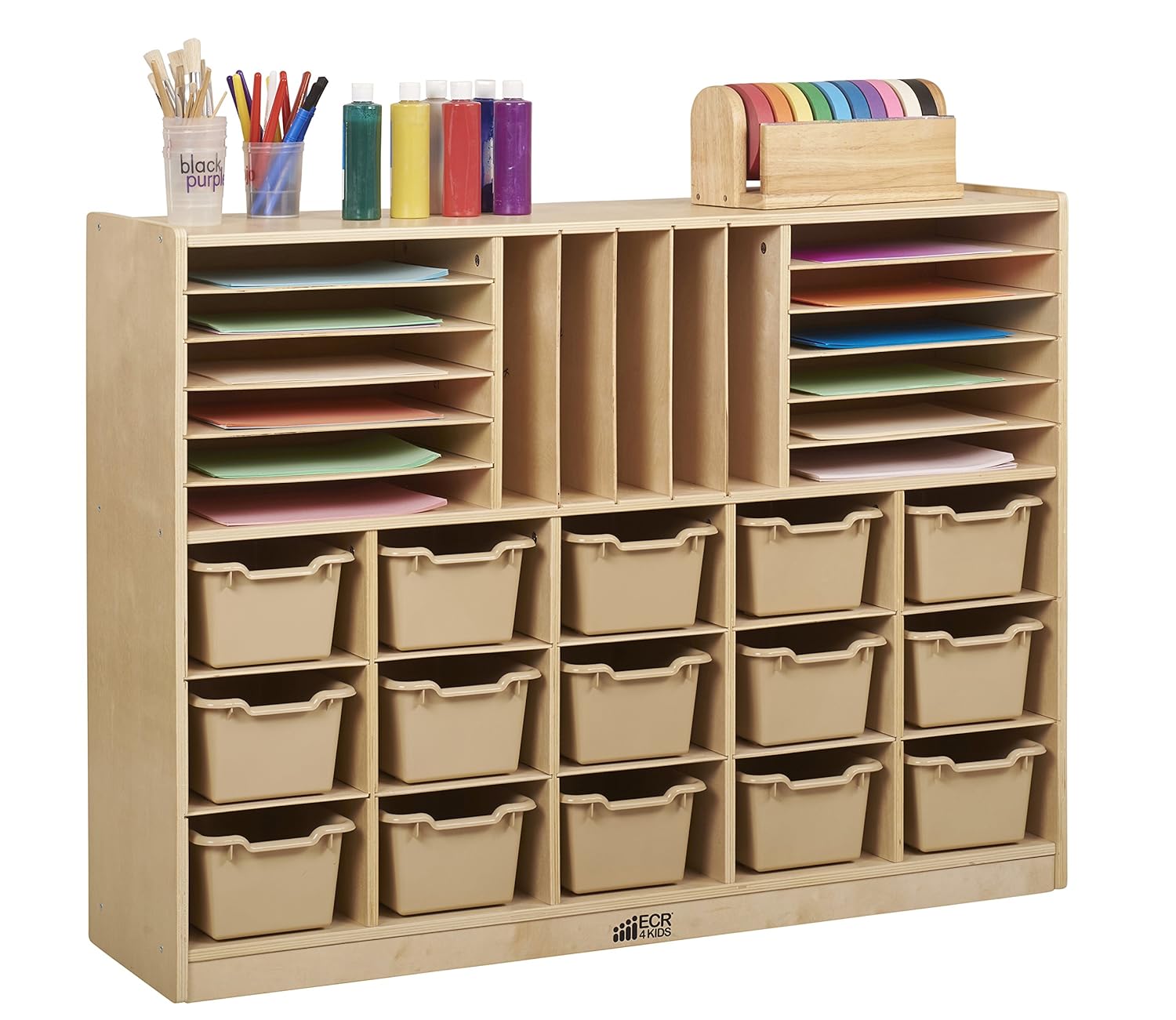 Ecr4kids Birch Multi Section Storage Cabinet With 15 Scoop Front Bins Sand Amazon In Industrial Scientific