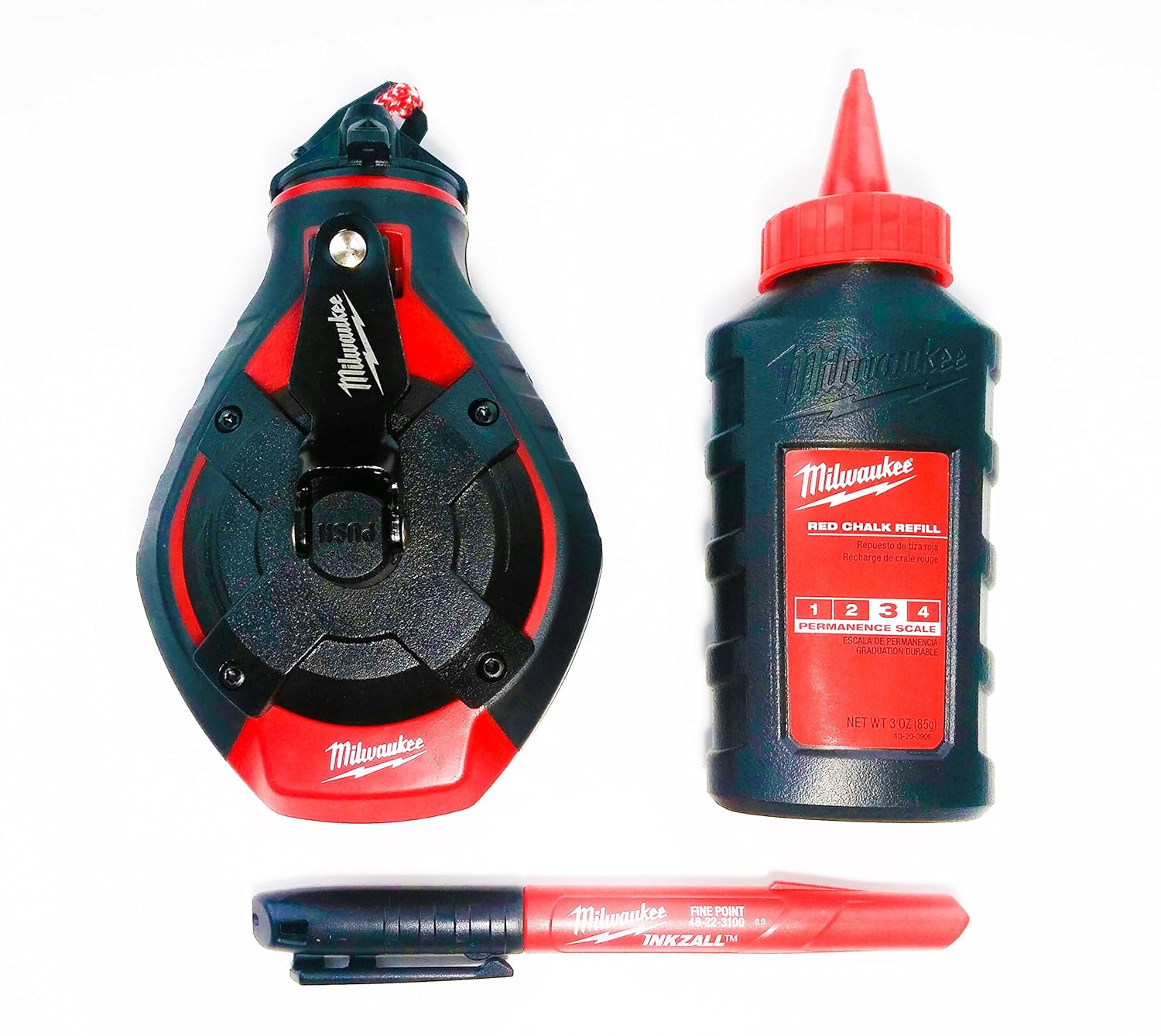 Milwaukee 100 Bold Line Chalk Reel with Refill and Bonus Inkzall Fine