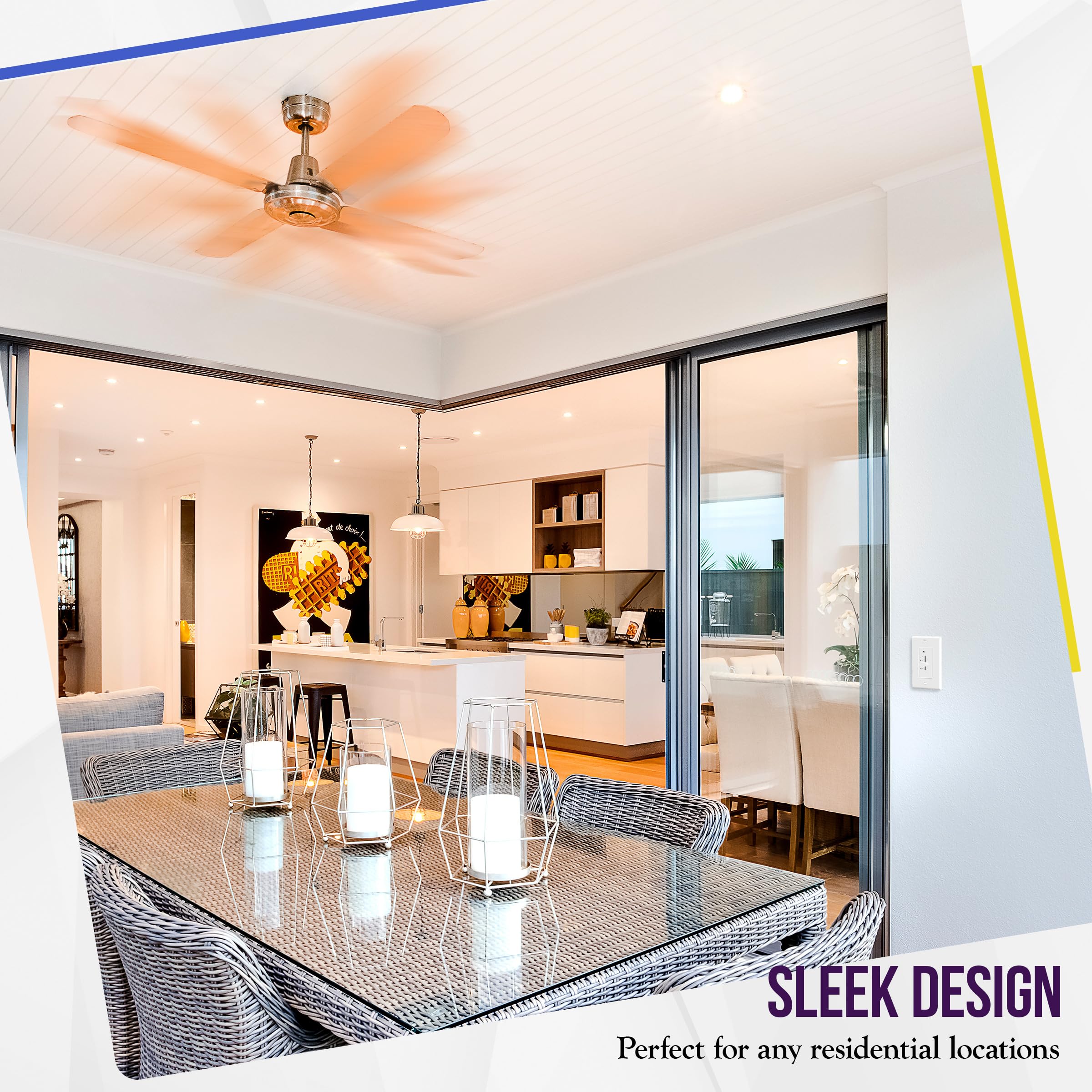 ENERLITES 3 Speed In Wall Ceiling Fan Control, Slide switch, 120VAC, 2.5A, Single-Pole, No Neutral Wire Required, 17000-F3-W-F, White