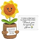 Teacher Valentines Gift from Student Teacher Appreciation Valentine's Gifts for Women Crochet Sunflower Handmade Doll with Positive Card - Thank You for Helping Me Grow Birthday Gift Collectible Doll