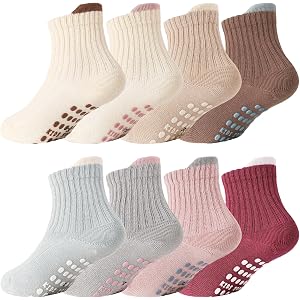 KKuSoxyy 8 Pair Baby Non Slip Grip Ankle Socks with Grippers | Toddler Grip Socks for 1-3 Years Old Toddler Boys Girls
