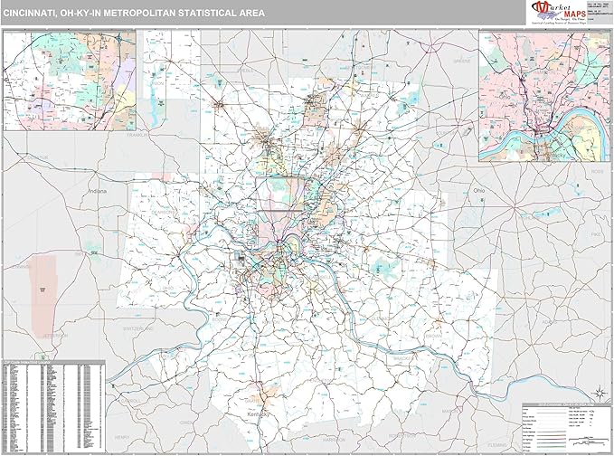 Amazon Com Marketmaps Cincinnati Oh Metro Area Wall Map 2018 Zip Codes Laminated 64w X 48h Inches Furniture Decor