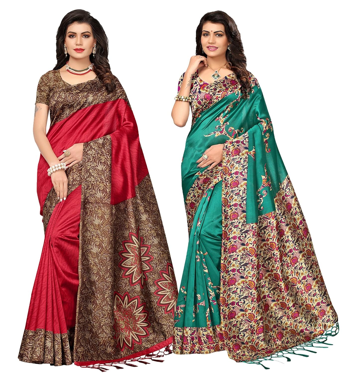 ishin combo of 2 poly silk printed women's saree/sarii