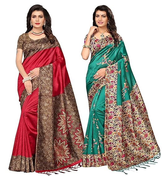 silk with blouse piece Saree(Pack of 2)