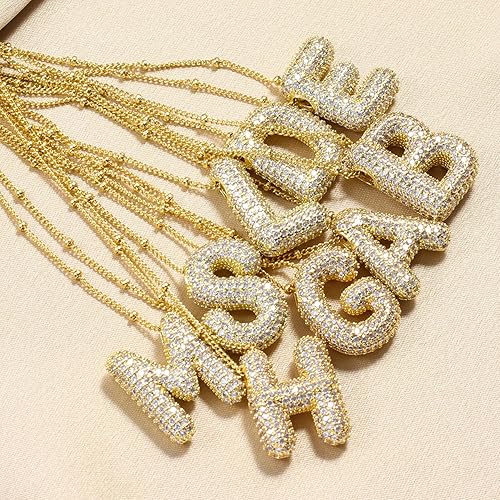 Gold Bubble Letter Necklace For Women Sterling Silver Cubic