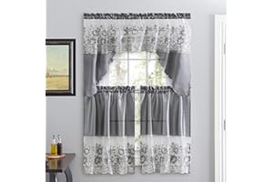 American Linen 3 Piece Sequin Embroidered Window Curtain Set – Valance and Tiers – Kitchen, Living Room, or Bathroom Curtains