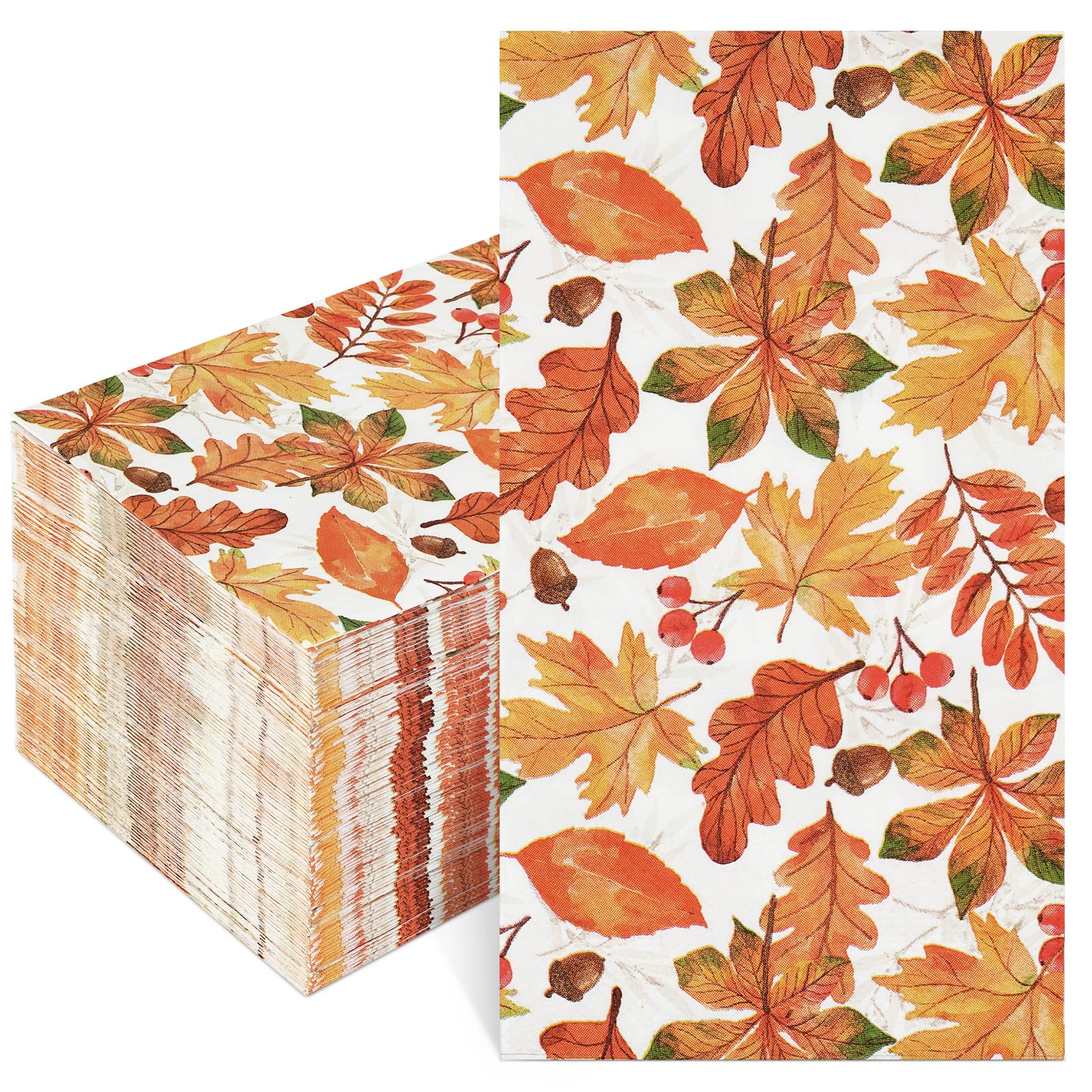 Photo 1 of Homlouue 100Pcs Fall Napkins, 3-Ply Fall Leaves Paper Napkins for Thanksgiving Autumn Harvest Holiday Party, Thanksgiving Napkins Guest Towels for Dinner Home Bathroom Party Supplies (Autumn Leaves)
