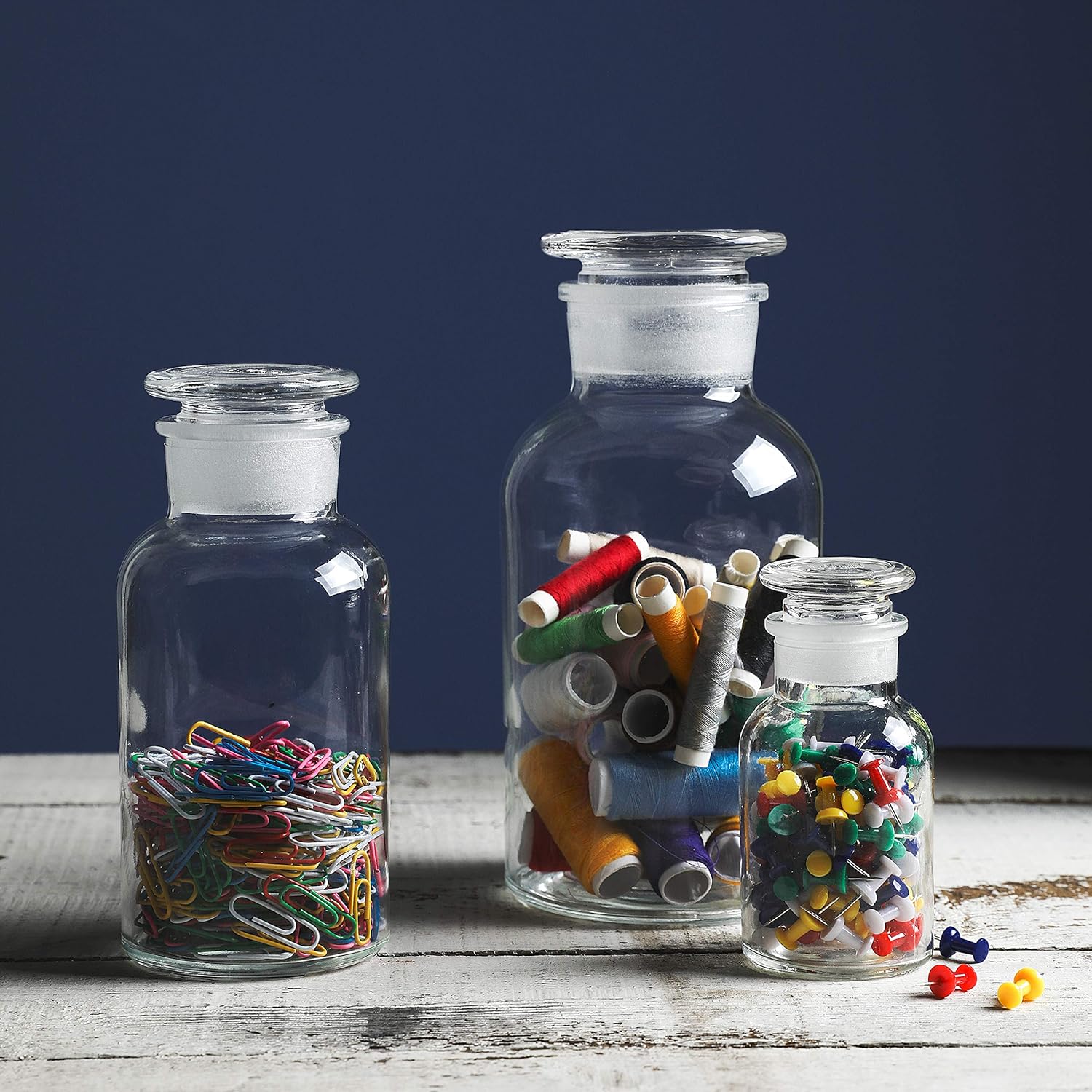 KMwares 3PCs Set (34oz, 17oz, 4oz) Vintage Botany Apothecary Jars, Scientific Lab Reagent Decorative Bottles/Vase, Seasoning Organizer, Candy or Bathroom Containers: Home Improvement