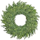 MEUIS Real Touch Cedar Wreath - 22 Inch Outdoor Traditional Artificial Greenery Wreath for Front Door Windows Indoor Weatherproof Holiday Decor