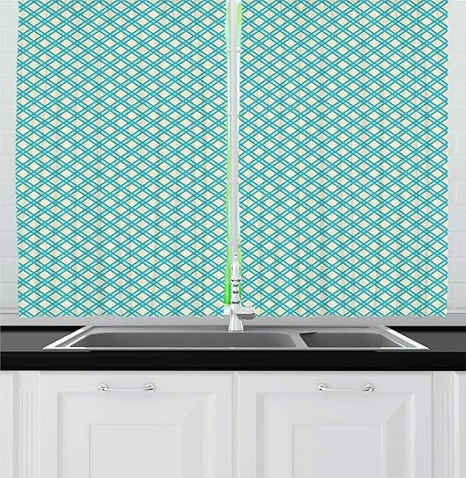 Amazon Com Ambesonne Retro Kitchen Curtains Aqua Colored