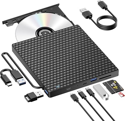 Externes DVD CD Laufwerk Extern, USB 3.0 USB C Externes CD Laufwerk für Laptop Desktop PC Macbook iMac, DVD +/-RW Brenner Optical Drive Externes DVD Laufwerk für Windows 11/10/8/7/XP/Linux/Vista/MacOS