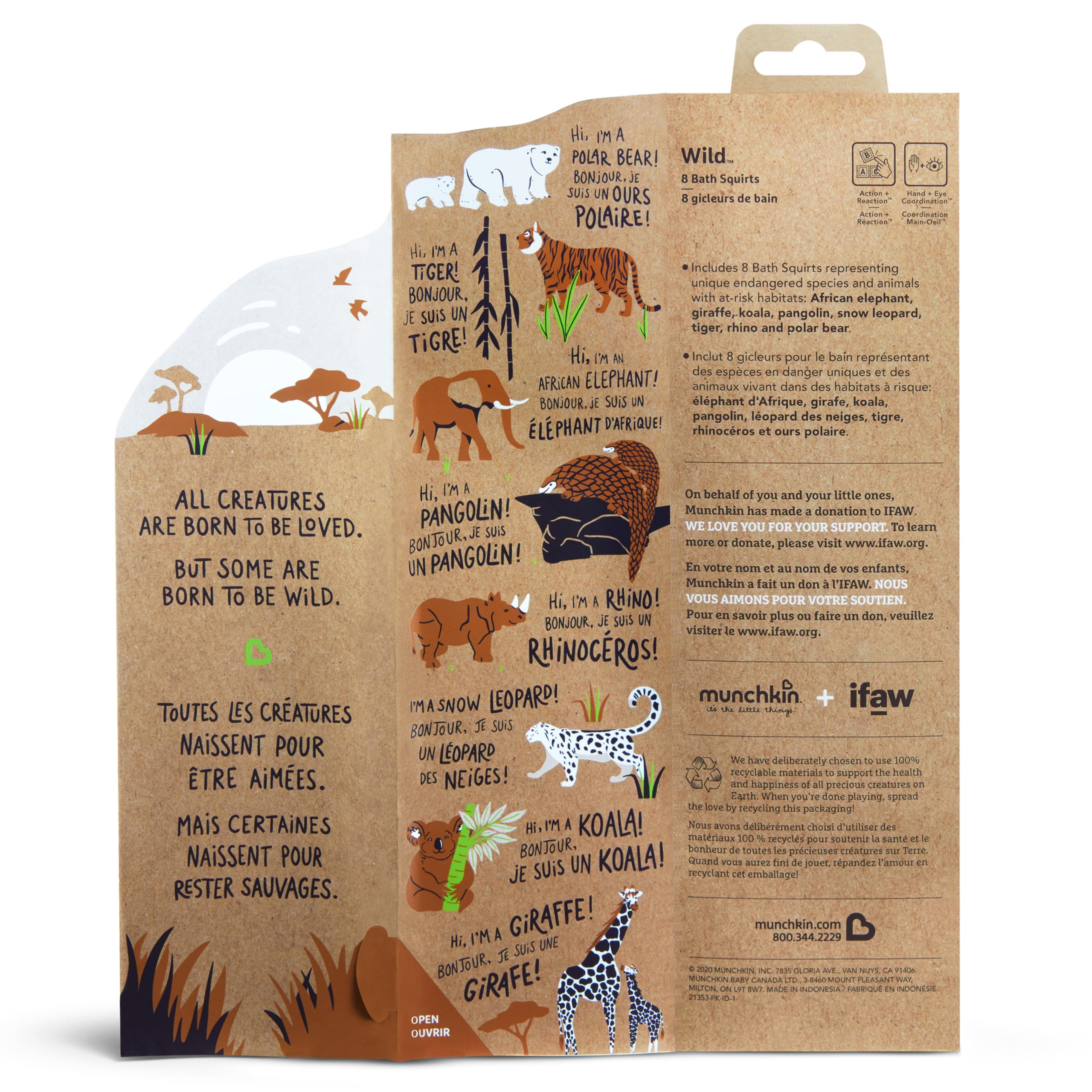 Munchkin Baby Bath Toy Squirts for Babies and Toddlers 9 Months and Up, Wild Animal Squirters, 8 Pack