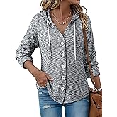 ZXZY Waffle Knit Tops for Women Casual Long Sleeve Button Hooded Sweatshirts Hoodies