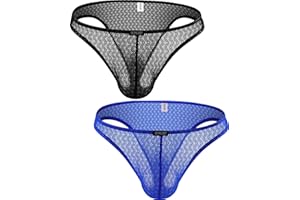 IKINGSKY Men's Cheeky Briefs See Through Bugle Bikini Underwear Lace Brazilian Back Under Panties for Men