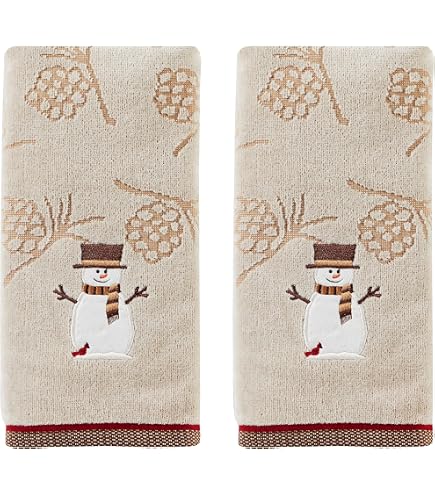 Avanti Linens Friends Gather Holiday Fingertip Towels, 2-Pack, Embroidered Snowman, 11x18 Inches, 100% Cotton