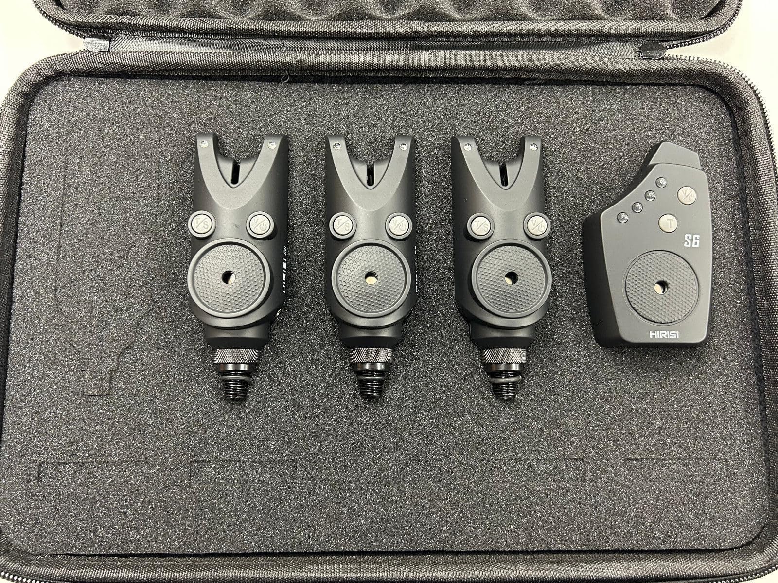 Hirisi 3 x Carp Fishing Bite Alarms with Receiver. Packed with features, compact alarms for Carp/Coarse Fishing