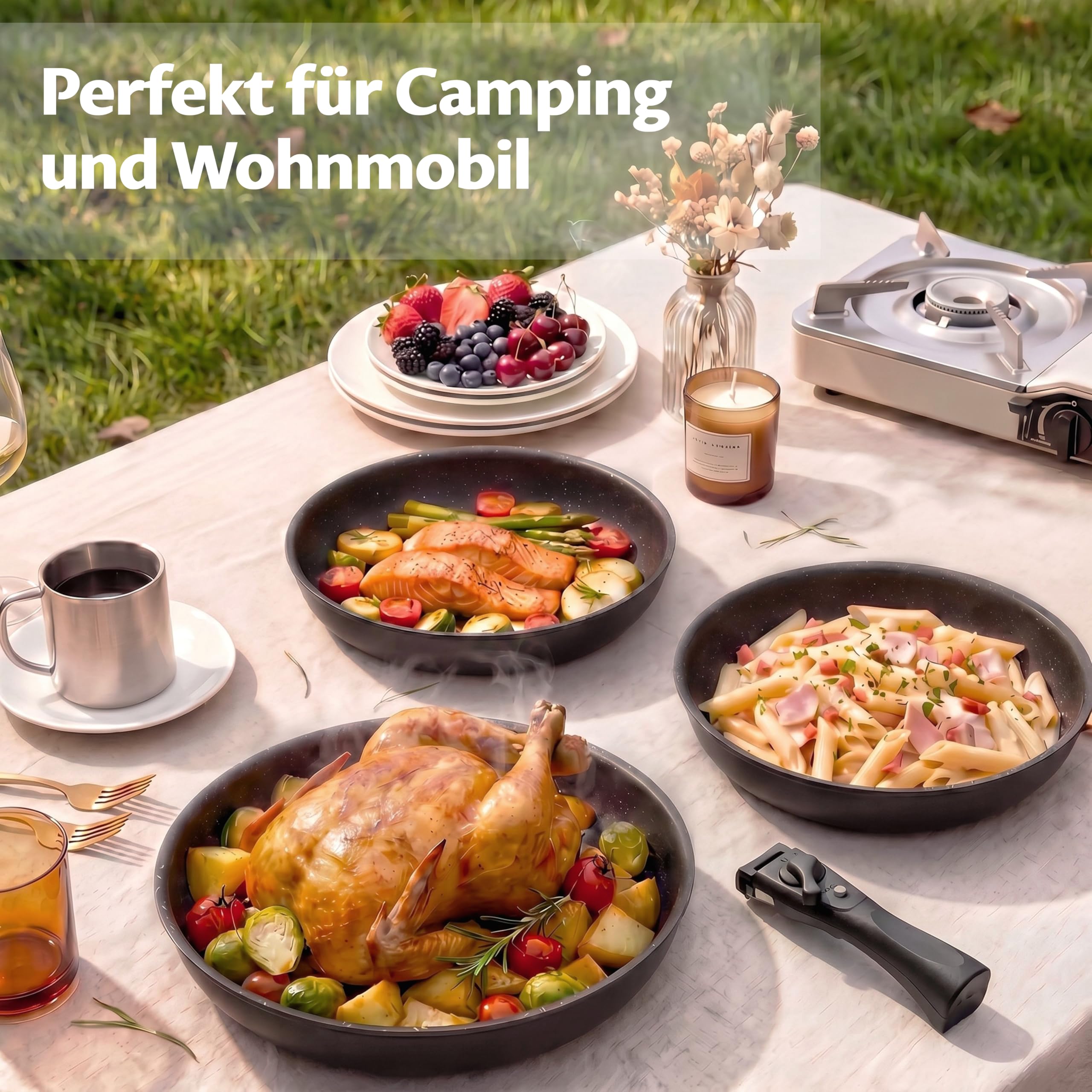 Fadware Pfannenset Induktion, Antihaftbeschichtete Bratpfanne 20, 24, 28 cm mit Abnehmbarem Griff für Kleine Küchen & Wohnmobile, Pfannen Set Stapelbar Platzsparend, für Alle Herdarten, Backofenfest 8