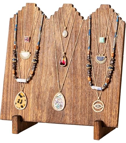 2-Pack Walnut Leather & Bamboo Jewelry Display Stands - Necklace Organizer Boards (White) - View #4