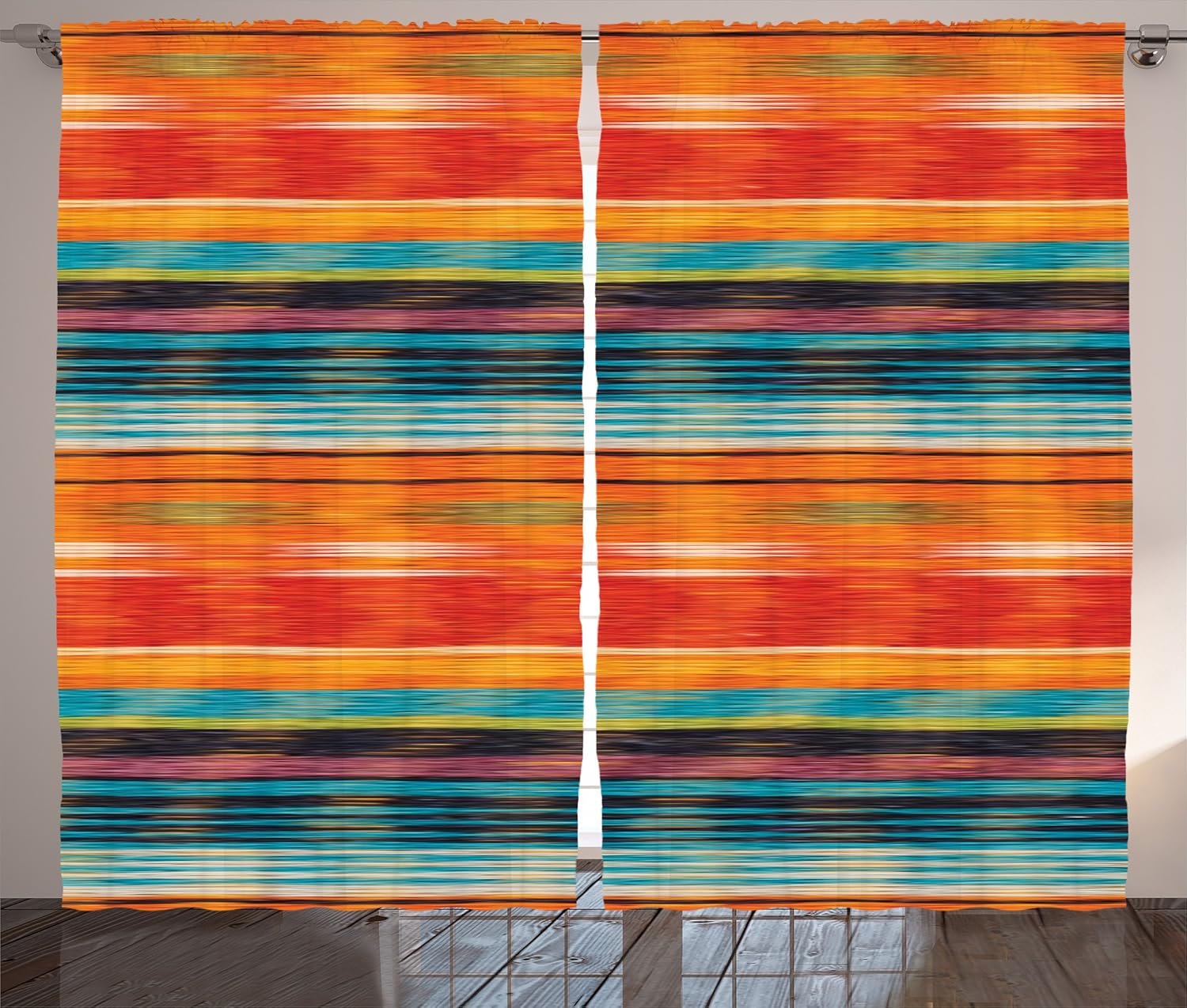 Ambesonne Mexican Decorations Curtains, Vibrant Vintage Aztec Motif with Gradient Blurred Lines Ecuador Crafts Image, Living Room Bedroom Window Drapes 2 Panel Set, 108W X 84L Inches, Multi
