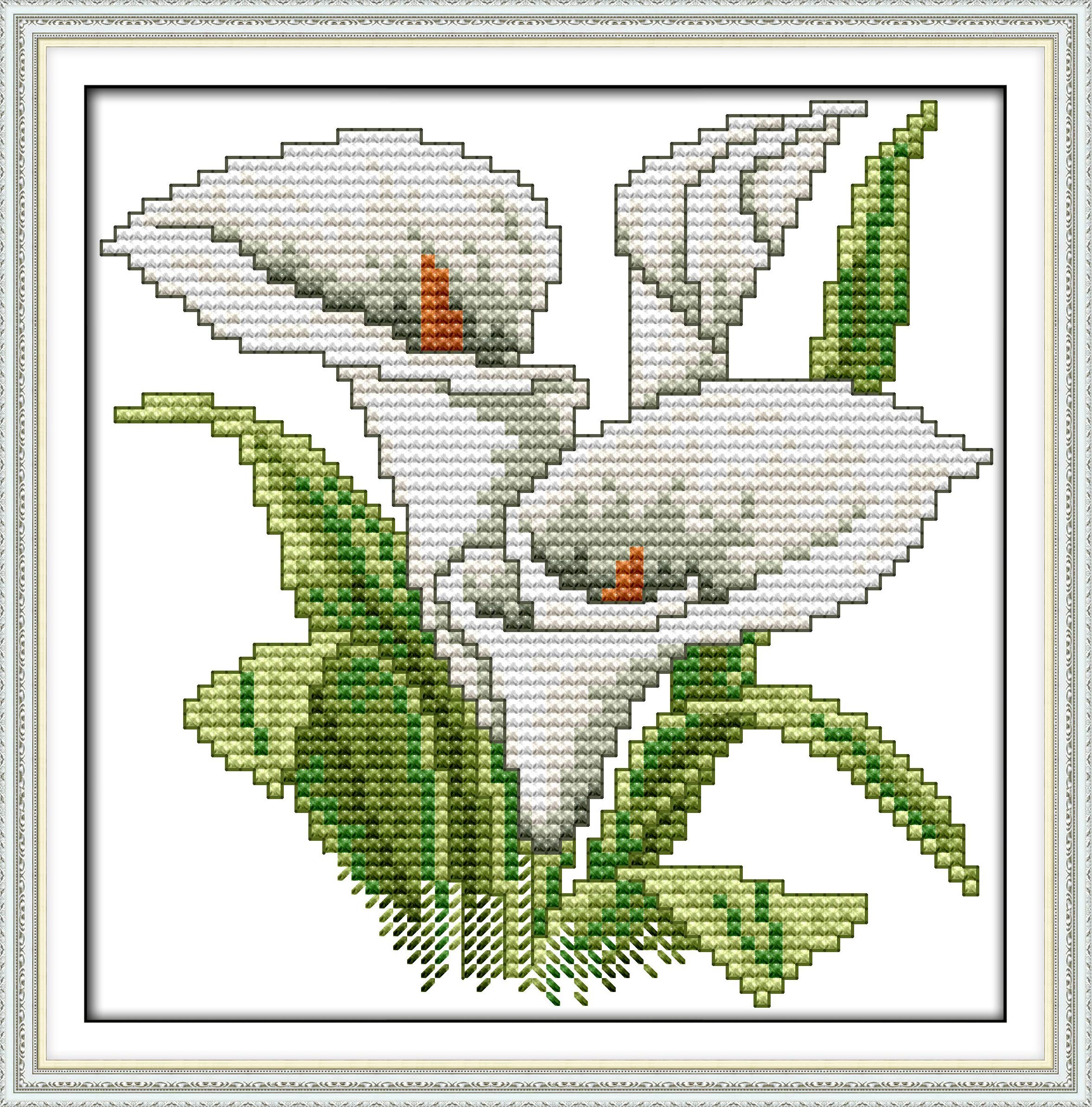 OWN4B Cross Stitch Kits Stamped, The Flower of Happiness Printed Pattern 11CT 8.3x8.3 inch DIY Embroidery Kit