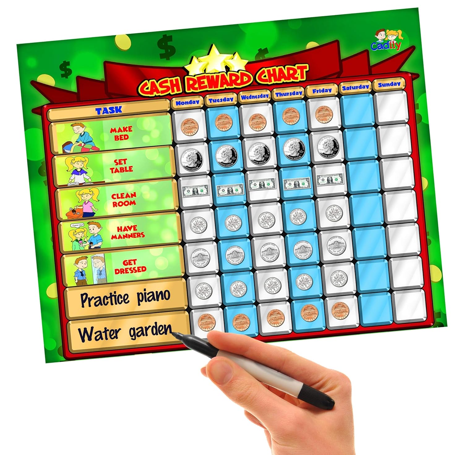 Cadily Cash Reward Chart Magnetic Chore Chart For Kids Its A Chore Chart Kids Love To Use For Money Games Rewards Good Behavior - 