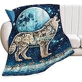 Wolf Soft Cozy Blanket Wolves Moon Throw Blanket Super Plush Warm Stuff Lightweight Fleece Flannel Blankets Gifts for Women Girls Kids Adults 50"X40"