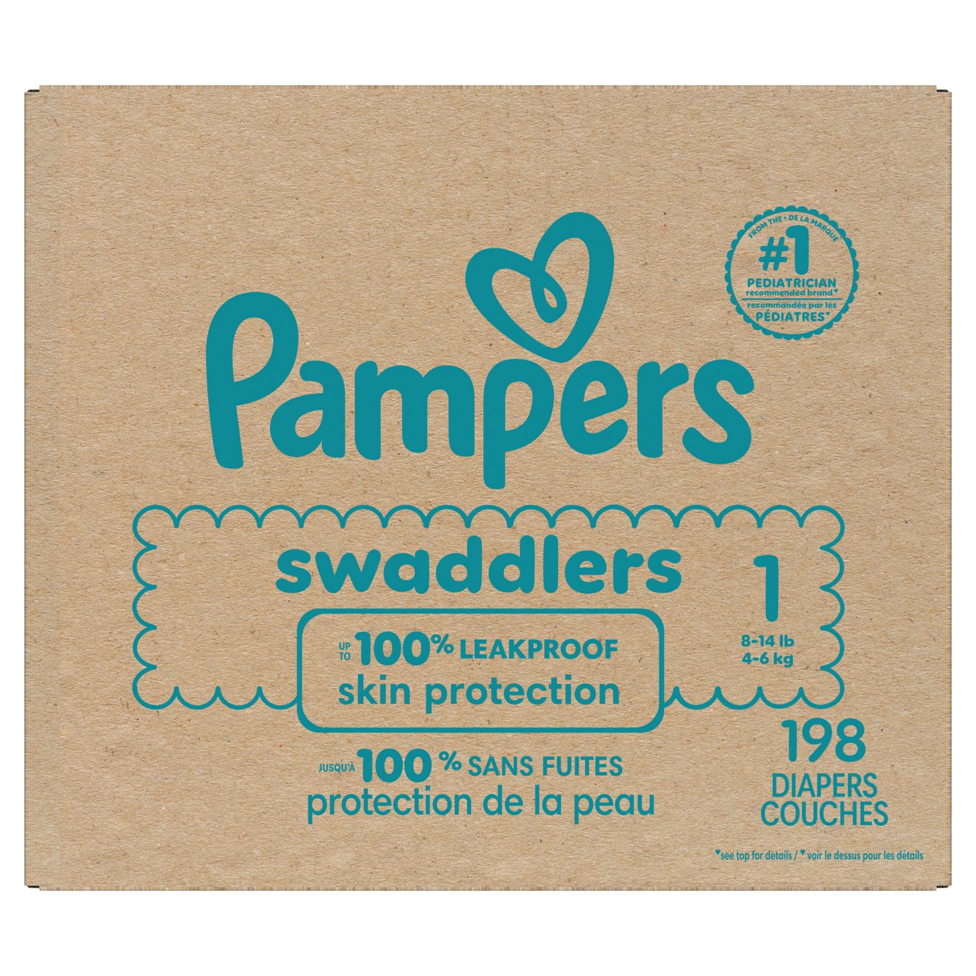 Pampers Swaddlers Diapers, Size 1 (8-14 lbs), 198 Count, Absorbent, Keeps Baby Dry and Comfortable, Skin Safe Disposable Baby Diaper (Packaging May Vary)