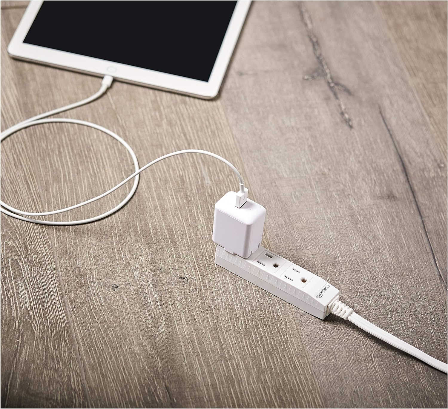 Basics Indoor 3 Prong Extension Power Cord Strip - Flat Plug, Grounded, 6 Foot, Pack of 2, White - - 