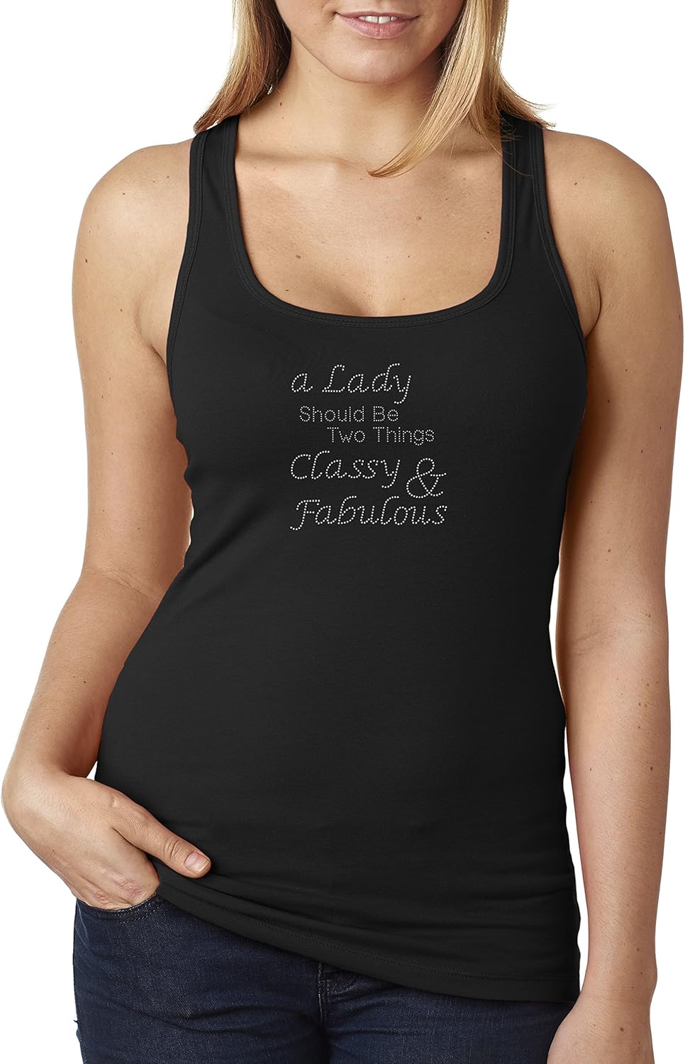 Custom Made Design in Clear Rhinestone Tank Top 2X Large