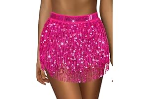 qikqik Sequin Skirt for Women Sparkly Skirt Tassel Skirts Halloween Sequin Fringe Skirts Belly Dance Glitter Rave Outfit Wrap