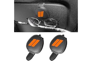 YOSRTER 2Pack Sunglasses Holder for Dodge Charger Durango Challenger Journey Glasses Holder Clip Universal Fit to All Dodge Leather Magnetic Eyeglasses Mount for Dodge Visor Accessories（Orange Trim）