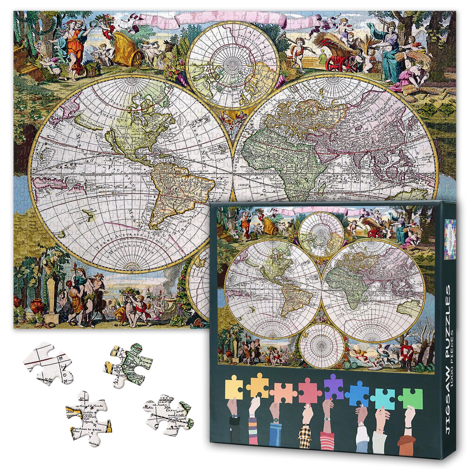 Jigsaw Puzzles 1000 Pieces for Adults Antique Map Puzzle Colorful Map 1000 Piece Puzzle Home Wall Decoration for Adults Teens Educational Toys Bibliophile Ideal Choice Finished Size: 70x50cm — image 1