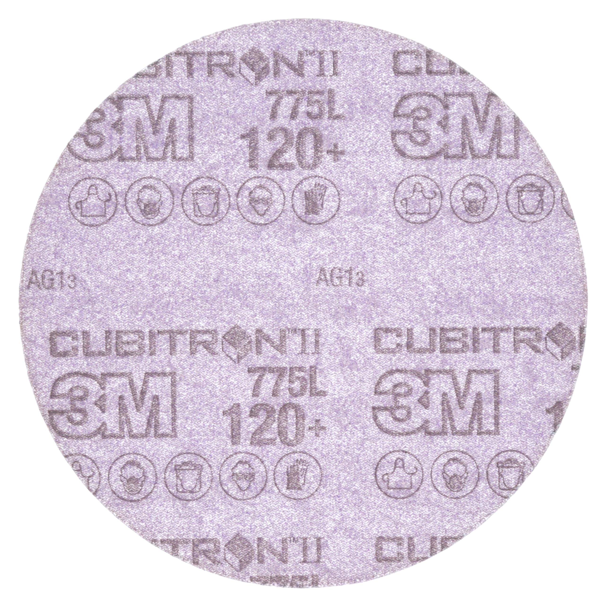 3M Cubitron II Hookit Film Disc 775L, 6" x NH, 6 Holes, 120+ C-Weight, 250 per Case (Pack of 50)