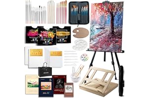 MODERA Large Deluxe Artist Painting Set, 139-Piece Professional Art Paint Supplies Kit w/Aluminum Field & Wood Table Easel for Adults, Acrylic, Oil, Watercolor Paints, Brushes, Canvases, Sketch Pads & More