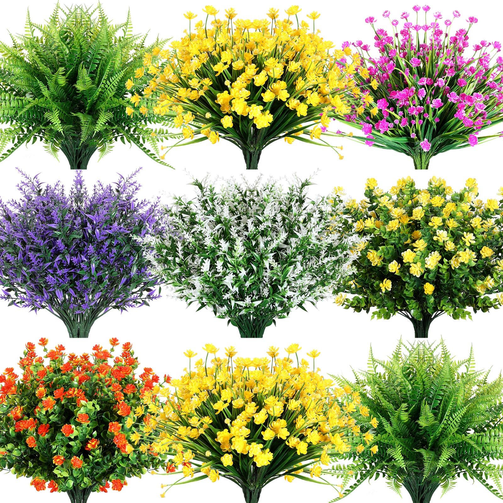 Photo 1 of Zeyune 42 Bundles Artificial Flowers Fake UV Resistant for Outdoor Plastic Greenery Shrubs Plants No Fade Faux Flower for Garden Porch Patio Window Box Decor Wedding Hanging Indoor