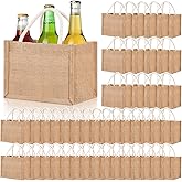 Cunno 48 Pcs Burlap Tote Bag with Handles Mini Gift Bags Blank Small DIY Bridesmaid Water Resistant Reusable Grocery Burlap Bags for Shopping Wedding Party Beach