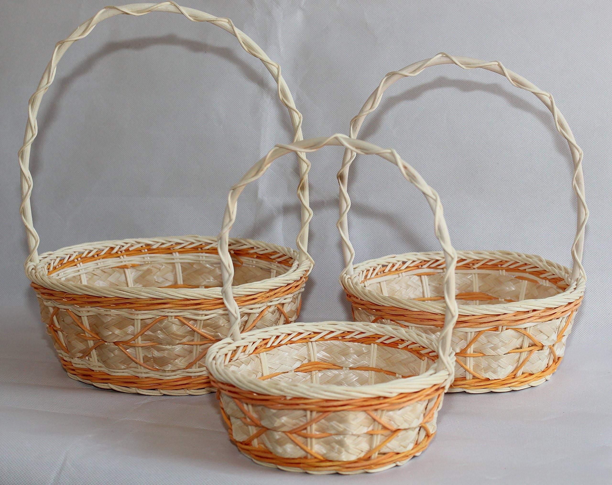 ShopOnNet RT410546OR-3: Wicker/Rattan Flower Baskets OR Easter Baskets OR Gift Baskets in Mango Orange ON Cream Designs