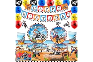 10 Guests Dirt Bike Party Tableware Supplies, Motorcycle Birthday Decorations Set Dirt Bike Party Plates and Napkins Cups Ban