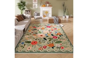 Rugcomf Living Room Rug 5x7 Rug Machine Washable Boho Area Rug Non Slip Floral Vintage Low Pile Large Rugs for Living Room, Bedroom, Farmhouse, Dining Room, Kids Playroom(Green)