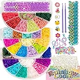 Rainbow Loom Mighty Rainbow Case - 6,000 Rubber Bands &amp; 2 Mighty Looms | DIY Jewelry Kit with 3-Tiered Storage, 150 Alpha Beads, 50 Pony Beads &amp; 6 Charms for Intricate Bracelet Crafting