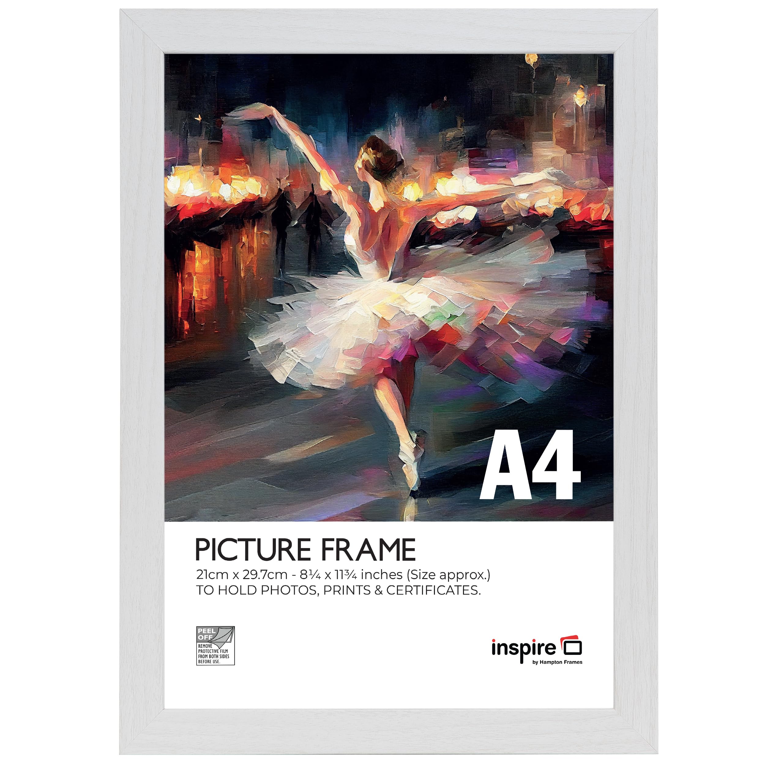 inspire by Hampton Frames | Picture Frame | A4 (21x30cm), White, Rectangular, Acrylic (Non-Glass) | Lightweight, Shatterproof, Modern Design | Display Photos & Artwork