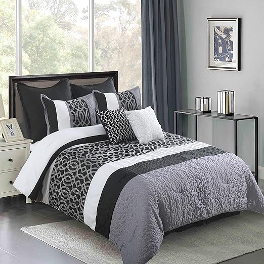 Amazon Com Wonder Home Embroidered Quilted Comforter Set 8 Piece