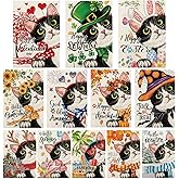 YOVOYOA Cute Black Cat Garden Flags for Outside Set of 12, Welcome Seasonal Garden Flags 12x18 Double Sided, Kitten Yard Flags for All Seasons and Holidays, Winter Spring Yard Flag for Holiday Decor