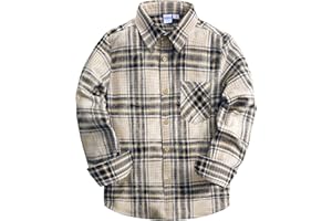VATPAVE Boys Flannel Button Down Shirt Casual Long Sleeve Plaid Shirts 6-14 Years