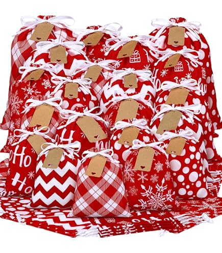 24 Pcs Christmas Gift Drawstring Bags Large Goodie Bags 13.7 X 11.8 Inch Fabric