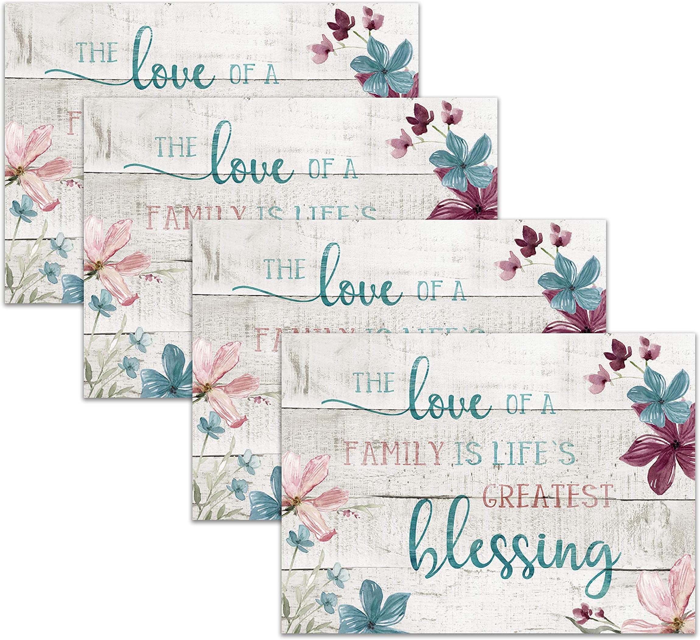 Blissful Living Set of 4 Placemats, Stain Resistant - Decorate Your Kitchen Table with Our Beautiful Rectangle pad placemat (Love of Family)