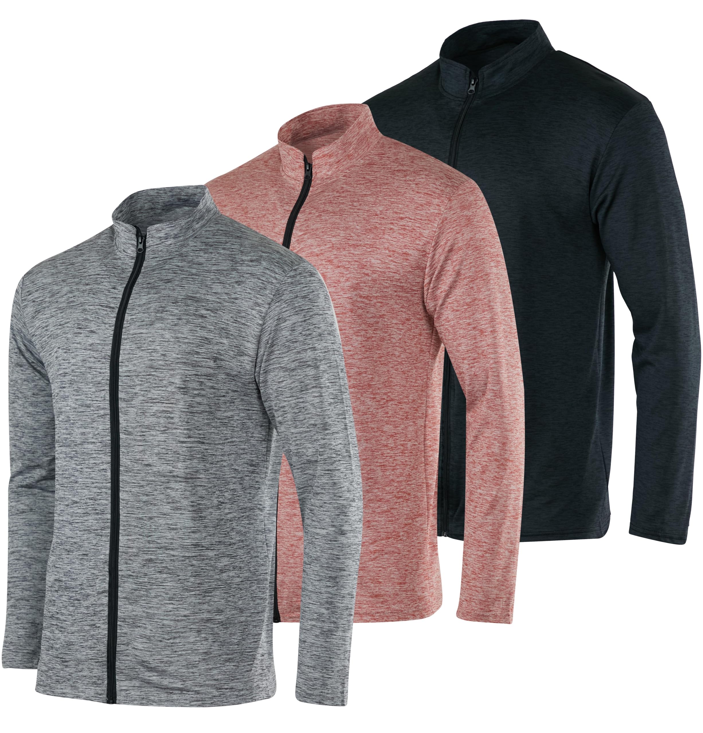 Photo 1 of 3 Pack: Men’s Quick Dry Fit Long Sleeve Full Zip Up Workout Running Jacket Fitness Sports Casual Outdoor Hiking Performance Active Athletic Wicking Track Hybrid Golf Windbreaker Sweatshirt Set 7, M