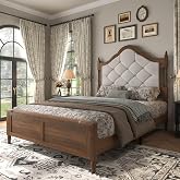 ivoros Full Size Platform Bed Frame with Upholstered Tufted Diamond Headboard, Modern Transitional Style Bed,Engineered Wood Support,No Box Spring Needed-Brown