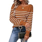 Arach&Cloz Women's Wool Blend Striped Boat Neck Fall Dressy Casual Sweater Tops 2025