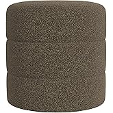 HomePop Upholstered Round Ottoman (No Lid, Seat Only) | HomePop Home Décor | Round Pouf Foot Rest – Dark Brown Boucle